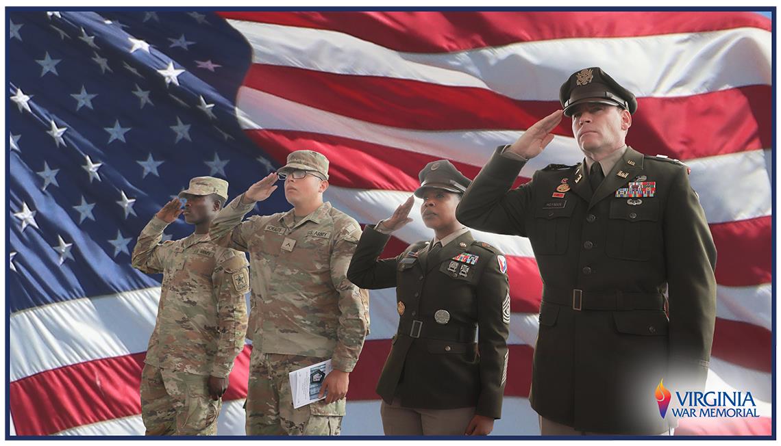 Major General Ring and other military members saluting flag