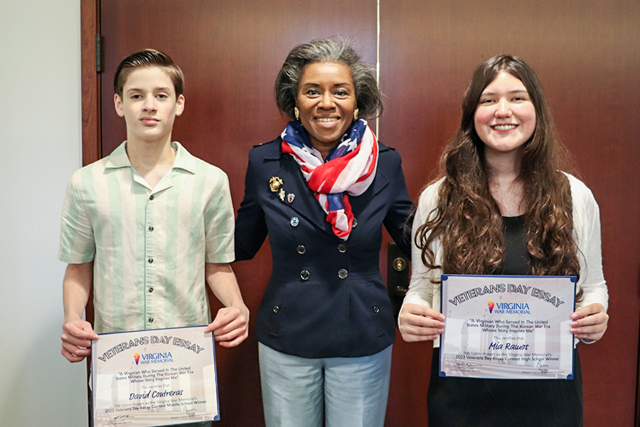 Lt. Gov. Winsome Earle Sears with 2023 Veterans Day Essay Contest Winners